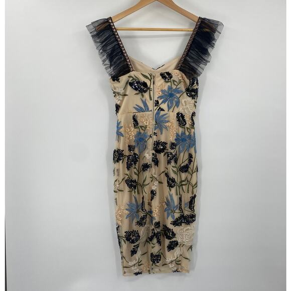 Lulus Show Stopper Midi Dress Floral Embroidered Beaded Bodycon Pencil Cream XS - Picture 5 of 9